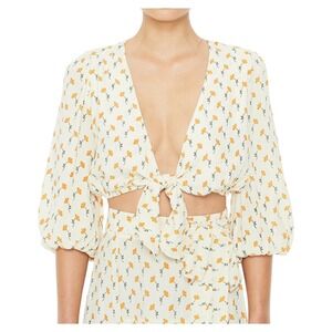 Faithfull The Brand La Guardia Top Marje Floral Cropped White‎ Orange Small
